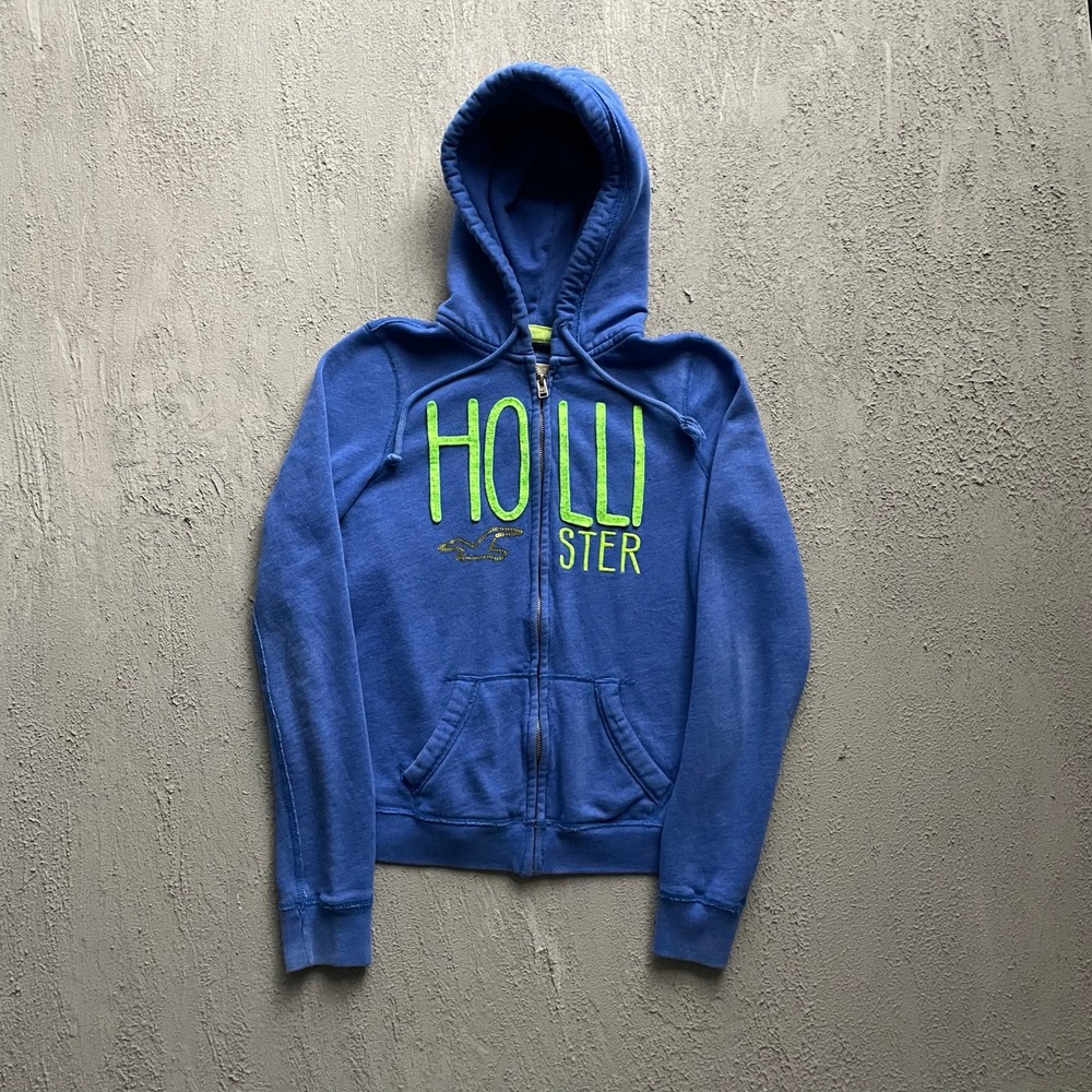 Vintage Hollister Graphic Full Zip Hoodie Womens Small Blue 2000s